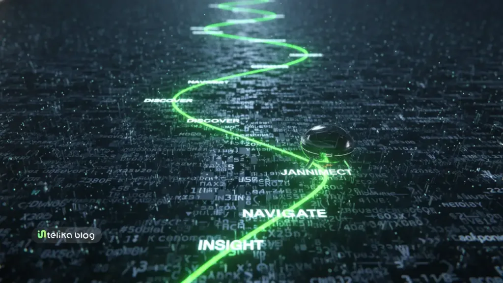 a neon curly line connecting words